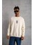 Unisex Bisiklet Yaka Baskılı Oversize Sweatshirt - Beyaz 2