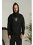 Unisex Kapüşonlu Üç Iplik Oversize Baskılı Sweatshirt - Siyah 2
