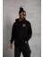 Unisex Kapşonlu Baskılı Sweetshirt - Siyah 1