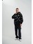 Unisex Kapşonlu Varak ve Pano Baskılı Sweatshirt- Siyah 2