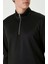 Unisex Uzun Kol Yarım Farmuarlı Yakalı Basic Sweatshirt - Siyah 2