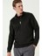 Unisex Uzun Kol Yarım Farmuarlı Yakalı Basic Sweatshirt - Siyah 3