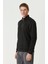 Unisex Uzun Kol Yarım Farmuarlı Yakalı Basic Sweatshirt - Siyah 4