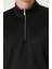 Unisex Uzun Kol Yarım Farmuarlı Yakalı Basic Sweatshirt - Siyah 5