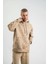 Unisex Double Oversize Kapşonlu Yıkamalı Sweatshirt - Bej 5
