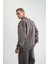 Unisex Uzun Kol Bisiklet Yaka Yıkamalı Sweatshirt - Füme 4