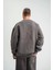 Unisex Uzun Kol Bisiklet Yaka Yıkamalı Sweatshirt - Füme 5