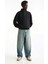 Oversize Yarım Farmuarlı Yakalı Basic Sweatshirt - Siyah 3