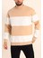 Parçalı Bisiklet Yaka Baskılı Sweatshirt - Bej 1