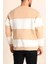 Parçalı Bisiklet Yaka Baskılı Sweatshirt - Bej 2