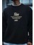 Kışlık Bisiklet Yaka Ön ve Arka Baskılı Sweatshirt - Siyah 1