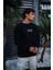 Oversize Bisiklet Yaka Üç Iplik Baskılı Sweatshirt - Siyah 3