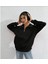 Unisex Uzun Kol Yarım Farmuarlı Yakalı Basic Sweatshirt - Siyah 4