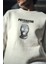 Kışlık Bisiklet Yaka Baskılı Sweatshirt - Beyaz 1