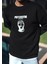 Kışlık Bisiklet Yaka Baskılı Sweatshirt - Siyah 1