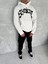 Unisex Üç Iplik Kapüşonlu Baskılı Sweatshirt - Beyaz 3