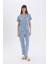 Pijama Takımı Çizgili Kısa Kollu Üst Esnek Belli Uzun Alt-Fall in Love E0275AX25SP 1