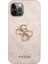 Apple iPhone 12 Pro Max Kılıf Guess Orjinal Lisanslı Pu Deri Büyük Metal Logo Dizaynlı Kapak Pembe 2