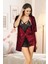 Bordo Kadife Dantelli Sabahlık & Gecelik Takım 2' Li - 1392 2