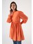 Oranj-Fırfır Detaylı Beli Büzgülü Tunik 1