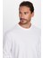 Unisex Relax Fit Rahat Kesim Pamuklu Bisiklet Yaka Beyaz Sweatshirt 2