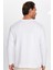 Unisex Relax Fit Rahat Kesim Pamuklu Bisiklet Yaka Beyaz Sweatshirt 5