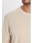 Unisex Relax Fit Rahat Kesim %100 Pamuk Bisiklet Yaka Bej Sweatshirt 3