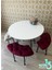 Beyaz Yuvarlak Masalı Bench Takımı Bench & Puf Takımı Beyaz Masa Krem-Bordo Bench 4