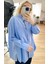 Mavi Oversize Kalıp Poplin Gömlek 5