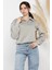 Dik Yaka Yarım Fermuarlı Şardonlu Kadın Sweatshirt 2