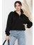 Dik Yaka Yarım Fermuarlı Şardonlu Kadın Sweatshirt 2