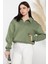 Dik Yaka Yarım Fermuarlı Şardonlu Kadın Sweatshirt 1