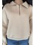 Dik Yaka Yarım Fermuarlı Şardonlu Kadın Sweatshirt 3