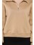 Dik Yaka Yarım Fermuarlı Şardonlu Kadın Sweatshirt 4