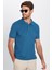 Erkek Slim Fit Dar Kesim Pamuklu Yumuşak Dokulu Serin Tutan Kumaş Düz Pike Petrol Polo Yaka Tişört 2