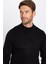 Slim Fit Dar Kesim Yarım Balıkçı Yaka Tüylenmeyen Yumuşak Dokulu Siyah Erkek Kazak 3