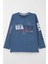 Erkek Çocuk Uzun Kollu Tişört Renkli Yazı Baskılı 6-12 Yaş, Indigo 1