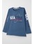 Erkek Çocuk Uzun Kollu Tişört Renkli Yazı Baskılı 6-12 Yaş, Indigo 3