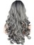Dalgalı Perçemli Uzun Fiber Sentetik Peruk - Siyah / Gri Ombreli 4