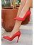 Sivri Burun Ince Topuklu Ayakkabı Cilt Kırmızı Topuk Boyu 9 cm 3