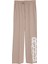 Paçası Yazılı Beli Lastikli Çizgili Pantolon Bej 1