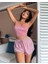 Kadın Pembe Çizgili Desen Askılı Şortlu Pijama Takım 1