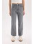Straight Fit Yüksek Bel Bilek Boy Jean Yıkamalı Pantolon E3416AXNS 1