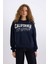 Loose Fit Bisiklet Yaka Baskılı Kalın Sweatshirt E3390AXNS 1