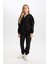 Oversize Geniş Kalıp Kapüşonlu Basic Düz Cardigan D6498A8NS 2