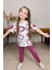 Kız Çocuk Pano Kalp Baskı Bisiklet Yaka T-Shirt Kargo Cepli Alt Mor Eşofman Takım 4