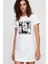 Eğlenceli Kadınlar Beyaz Kısa Kollu Penye T-Shirt Elbise 1
