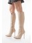 LS-226 Bej Süet Fermuarlı Lastikli Ince Yüksek Topuklu Kadın Çizme 3