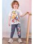Petrol Desenli Füme Eşofmanlı Erkek Çocuk Kısa Kol Takım 3-10 Yaş 7462-F 1
