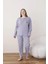 Kadın Pamuklu Düğme Yaka Raporlu Interlok Battal Pijama Takımı 05114 - 1 Adet 3